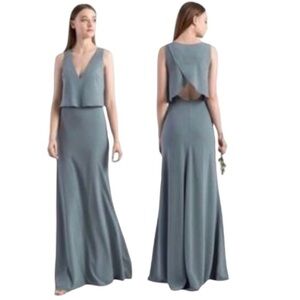 Jenny Yoo Gown Womens 4 Taupe Clermont Crepe Tie Bow Back Formal Wedding‎ NWT